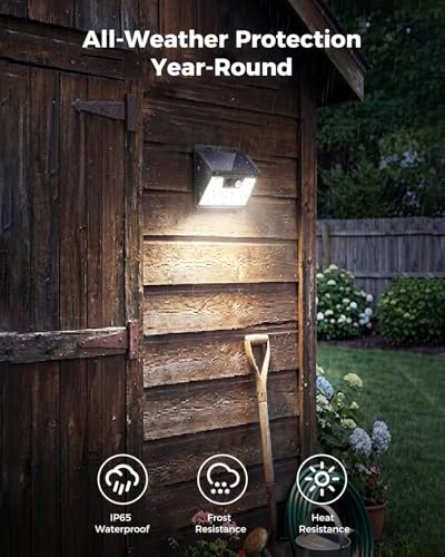 Image of Peasur 2 Pack Solar Lights Outdoor Motion Sensor, 140 LED Solar Powered Fence Wall Light Waterproof, 3 Modes Solar Security Lighting for Outside Yard Deck Garden Stair Step