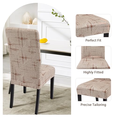 Image of SearchI Printed Dining Room Chair Covers Set of 4, Stretch Kitchen Chair Covers Washable Parsons Chair Slipcover Removable Dining Chair Protectors for Hotel,Ceremony (Brown Wireframe Texture)