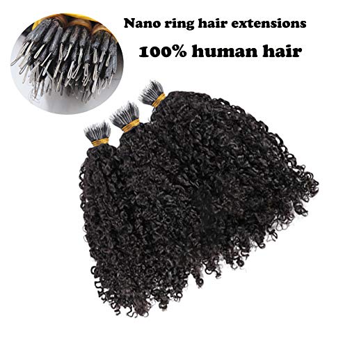 Curly Nano Ring Hair Extensions Machine Made Natural Color Remy Peruvian Hair Extensions For Women 1g/strand 8inch-26ich (8inch 100strands, Color #2)