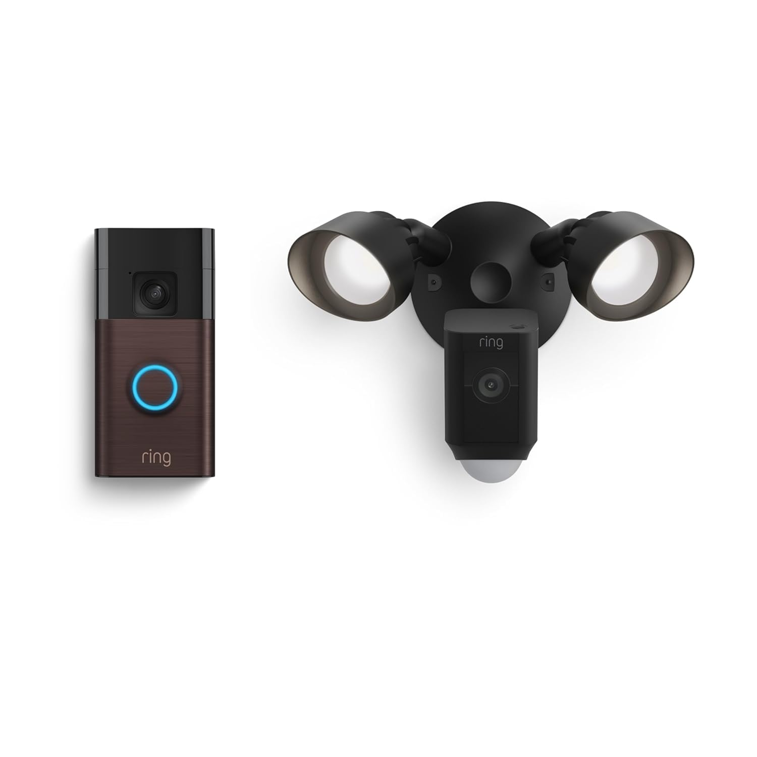 Ring Battery Doorbell Venetian Bronze + Ring Floodlight Cam Plus Black