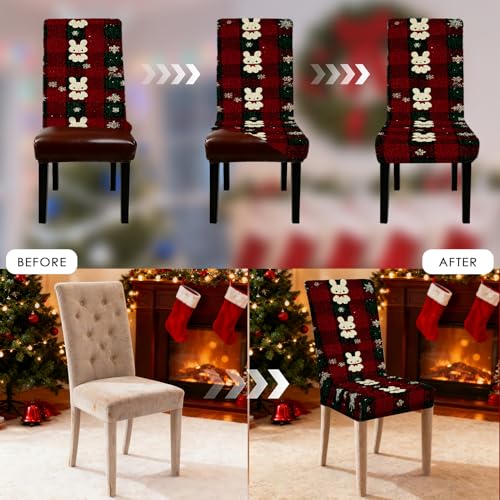 Image of Nuxovilar 4 Pack Plaid Cartoon Bunny Chair Covers