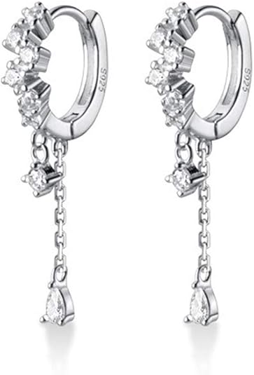SLUYNZ 925 Sterling Silver CZ Hoop Earrings Dangle for Women Teen Girls Teardrop Huggie Earrings Drop Water Droplets Dangle Earrings Drop