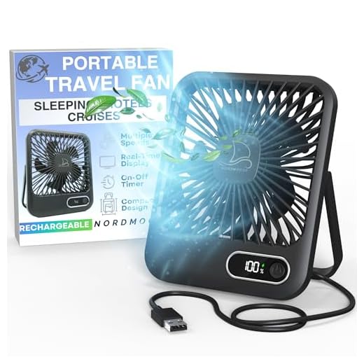 Small Travel Fan For Sleeping, USB-C Rechargeable Battery Powered Personal Mini Desk Fan for Office, Bedroom, Hotel Room - Folding Flat, Easily Portable & Travel-Ready, Battery Saving Display & Timer