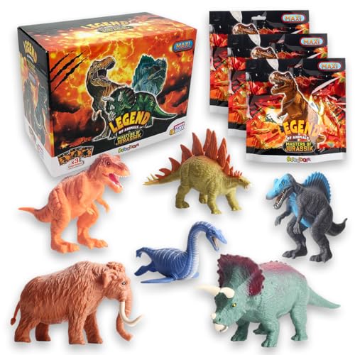 Sbabam Funny Box Legend of Animals Master of Jurassik, dinossauros para crianças grandes e extensíveis, 3 unidades, jogos para crianças de quiosque com T-Rex Triceratops e outros, presente de animais