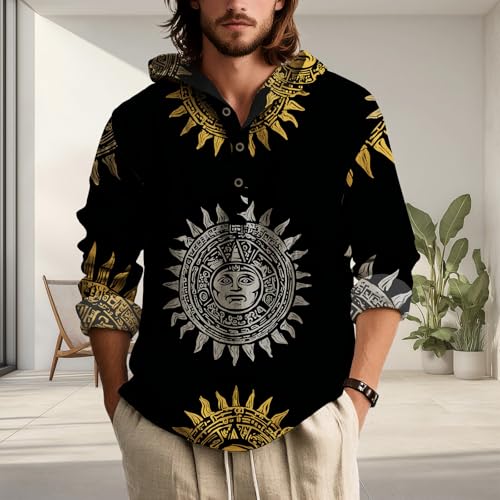 Western Sweatshirts for Men Vintage Ethnic Aztec Print Hoodies 2025 Fashion Quarter Button Up Hooded Shirts2