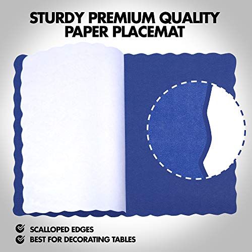 [200 Pack] Disposable 14 X 10 Plain Navy Blue Paper Placemat With Decorative Wavy Scalloped Edge #TOP2