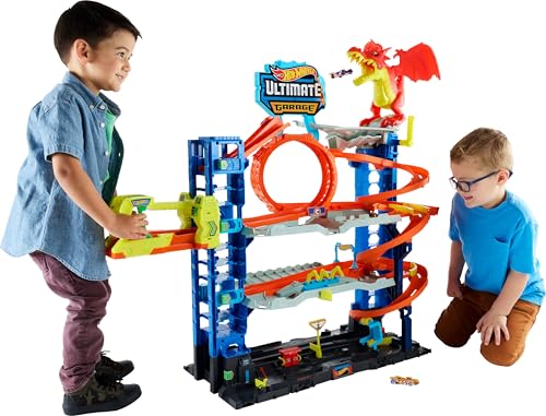Hot Wheels Let’s Race Netflix - Coffret Jeu De Construction City Garage Ultime avec 2 Voitures, Rangement pour Plus De 50 Voitures Échelle 1:64, 4 Niveaux De Jeu, 5...