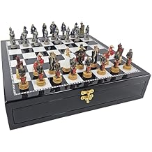Medieval Times King Arthur Chess Set with 17 inch High Gloss Black and White Color Storage Board