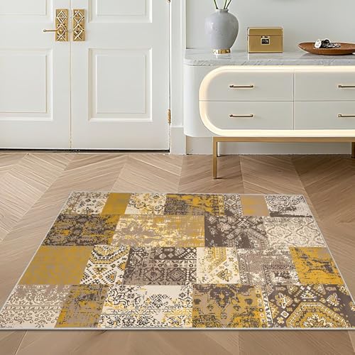 Tapis de protection de sol anti-glisse 180x250cm marron et jaune vintage pour salon - 7