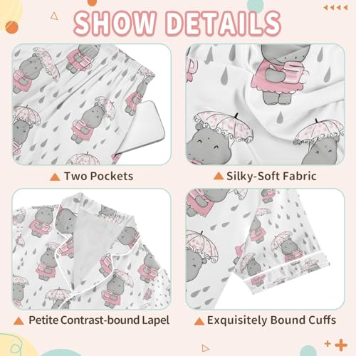 senya Cute Hippopotamus Rain Satin Summer Pajama Sets Silk Short Sleeve Button Down Sleepwear3