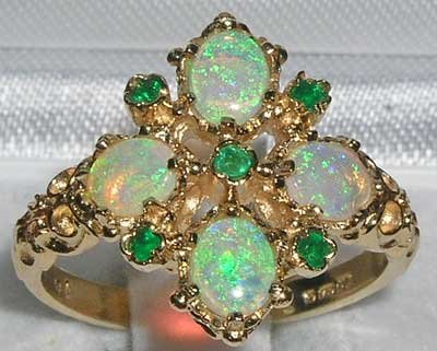 Letsbuygold 14K Yellow Gold Natural Emerald And Opal Womens Promise Ring - Size 7.5 #TOP2