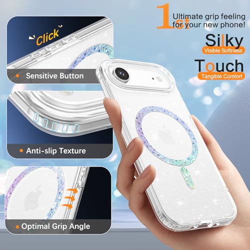 Image of YINLAI for iPhone Air Case 6.5-inch [Compatible with MagSafe] [Spakle Glitter Powder] [Ultra Slim] [Shockproof Full Body Military Grade Protection] for 17 Air Cover, Clear