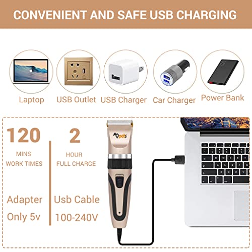 Image of Qpets Dog Grooming Clippers Kit Professional for Thick Hair with 4 Comb /Rechargeable Quiet Low Noise Low Vibration Cordless Electric Pet Dog Trimmer Silent, White