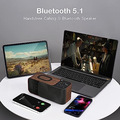 Ewaise Alarm Clock With Bluetooth Speaker, 12 Soothing Songs Wood Color Clock Radio With Wireless Charger, Battery Operated Dual Alarm Clocks, Dimmable Led Alarm Clock, Snooze, Fm, Aux, Tf Card #TOP3