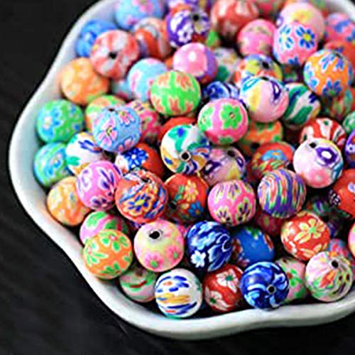 DAHI 150pcs 10mm Round Polymer Clay Beads Assorted Colorful Painted Flower Beads Handmade Loose Beads for Jewelry Making (10mm