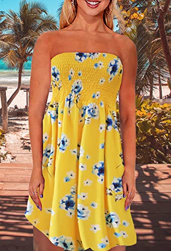 Image of Zyyfly Tube Top Dress Women Summer Beach Coverup Stretch Smocked Strapless Dress