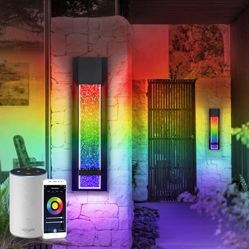 Image of ASD LED 18 inch Bubble Glass Wall Light Fixture, Outdoor & Indoor Seeded Sconce | RGBW, Smart, Waterproof, ETL Listed | 9W 250LM 3000-5000K 100-277V | Exterior Lantern, Porch Lighting | Black, 2 Pack