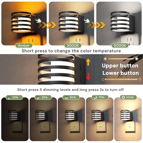 Image of L LOHAS LED Night Light, 2 Pack 3CCT Night Lights Plug into Wall, Amber /3000K /5000K Adjustable Color Temperature Night-Lights, Dimmable Nightlight with Dusk to Dawn Sensor for Bedroom Hallway Bathroom