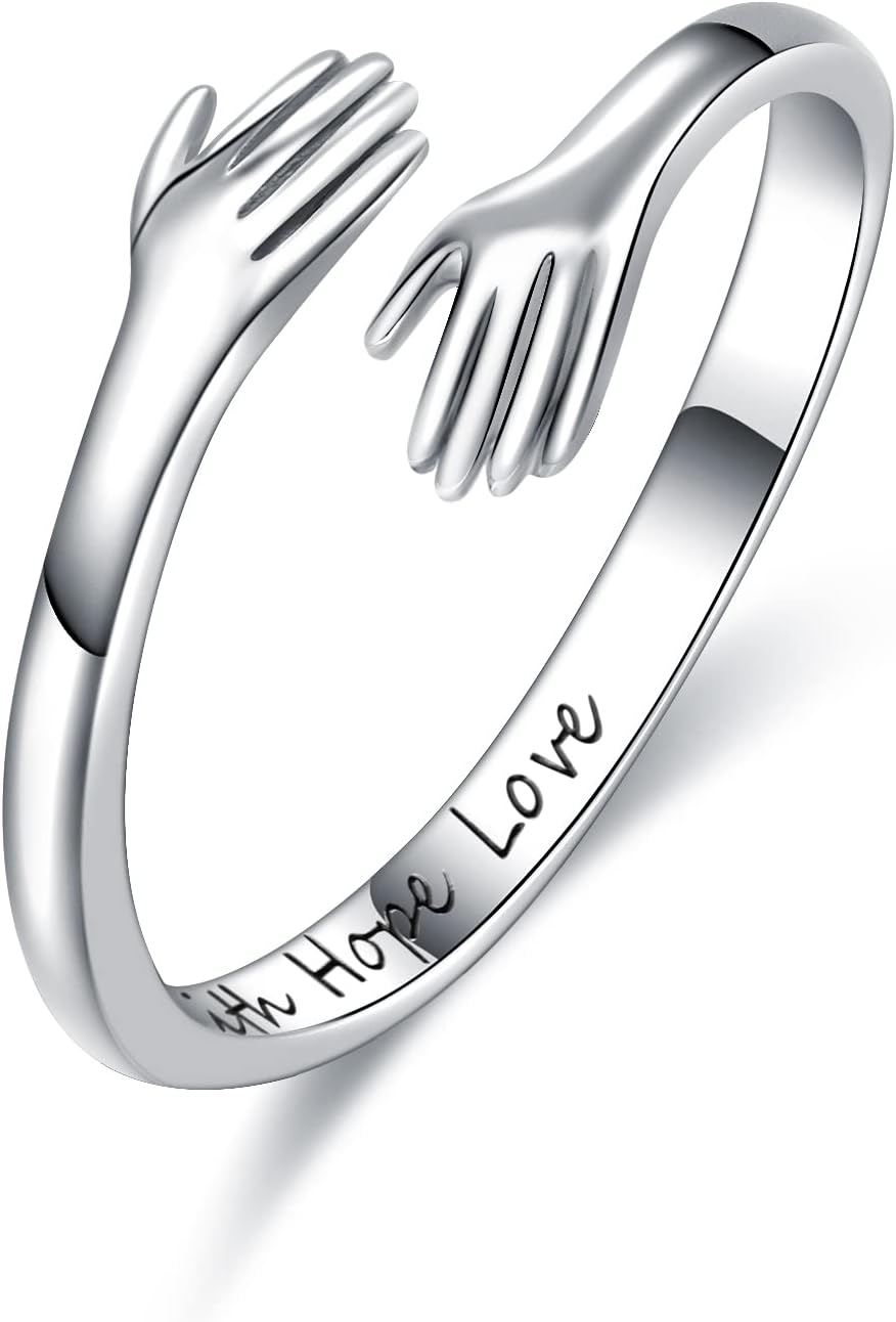 Hug Ring Come to My Arms Sterling Silver Hugging Ring with Inspirational Words Ring Adjustable Size for Women
