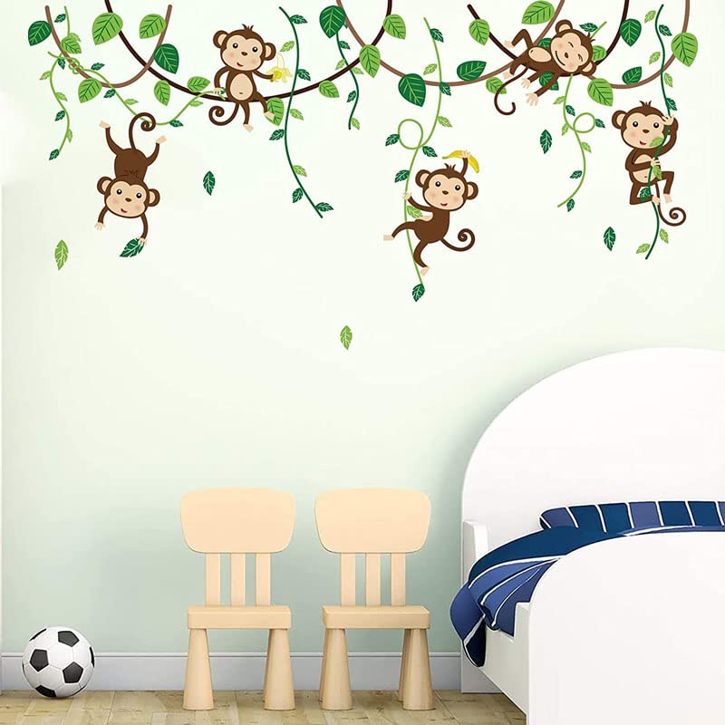 bpabpa Monkey Climbing Tree Wall Decals Jungle Animals Wall Stickers Kids Room Baby Nursery Bedroom Wall Decor