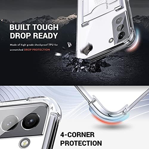 Shields Up Designed for Galaxy S21 FE Case, Samsung S21 FE Wallet Minimalist Case with Ring Kickstand and Card Holder, Transparent Slim Shockproof TPU Bumper Cover for S21 FE - Clear (not S21)