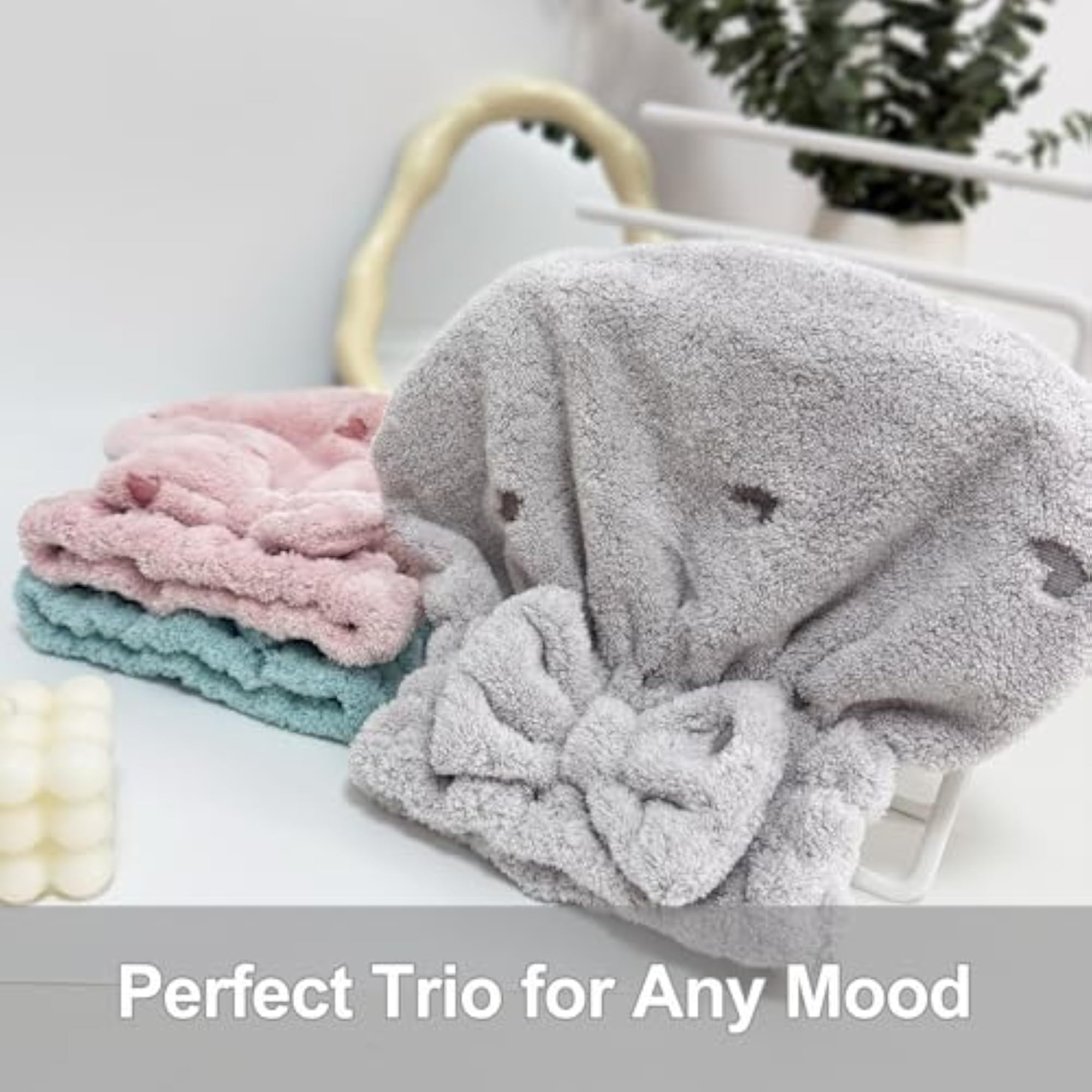 3 Pack Microfiber Hair Towels with Bow Design