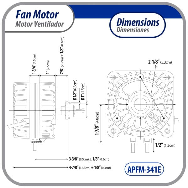 Appli Parts APFM-341E 34W Refrigeration Condenser and Evaporator Motor 115V 60Hz 1.5A 1450rpm Includes Base and 12in Aluminum Fan Blade CCW Shaft end Universal fit