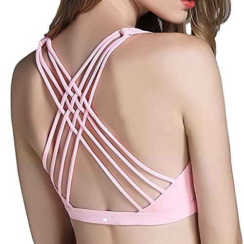 3STARS クロスバック8 スポーツブラ ヨガウェア トップス カップ付き スポブラ ピンク 3S-T005S