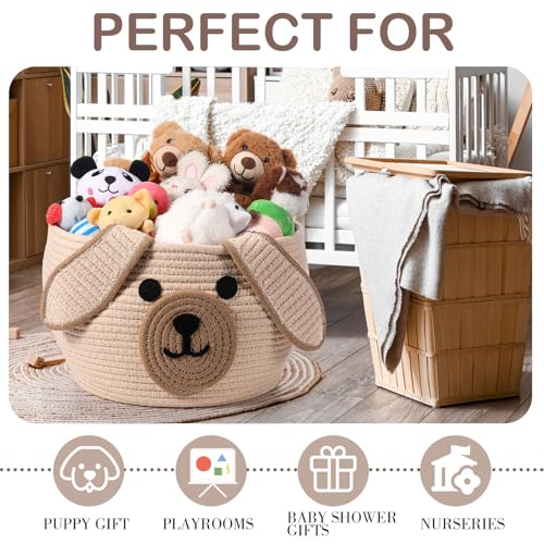 Image of Zopeal Dog Woven Basket Cute Woven Cotton Rope Puppy Animal Storage Basket for Laundry Toy Gift(Khaki,13 x 8 Inch)