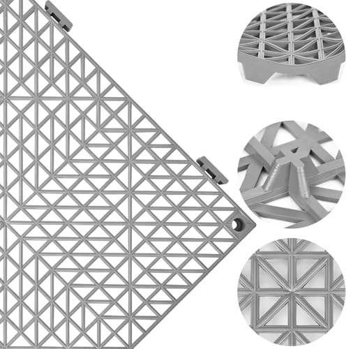 Image of ToLanbbt Modular Interlocking Cushion 24P 11.8 inch x 11.8 inch Interlocking Rubber Floor Drain Holes Non-Slip Splicing Drainage Mats for Deck, Shower, Kitchen, Drain Pool, Sauna Bath, Indoor Outdoor (Grey)