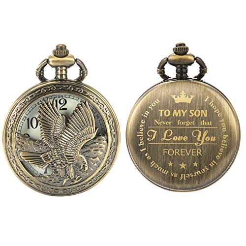SIBOSUN Personalized Pocket Watch Engraved Back Case Birthday Men To My Son Eagle
