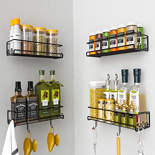 Spice Rack Wall Mount (4 Pack) - Hanging Spice Organizer - Corner Spice Organizer - Kitchen Wall Spice Rack Holder - Screw or Adhesive Wall Spice Rack - for Bathroom, Cabinet, Cupboard, or Pantry Door