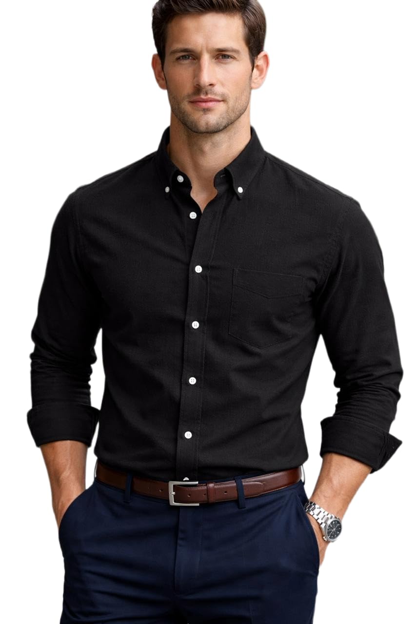 Cotton Oxford Shirt (in, Alpha, M, Regular, Black)