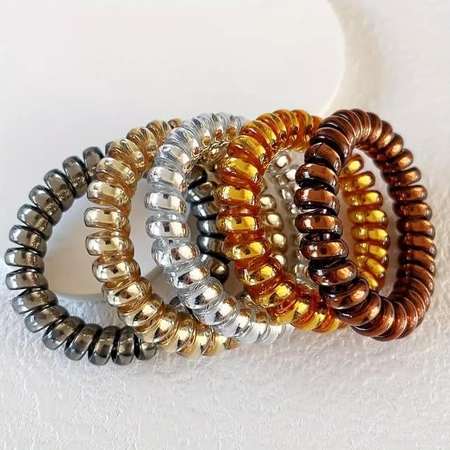 SMARTBUYER 5 Pcs Multicolor Elastic Hair Bands Spiral Shape Ponytail Hair Ties Gum Rubber Band Hair Rope Telephone Wire Hair Accessories-image-18