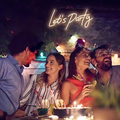 Image of Lets Party Neon Sign for Party Wall Decor, 16.5x8.4 inch Compact Neon Party Decorations LED Glow Lights Supplies Accessories, Warm White