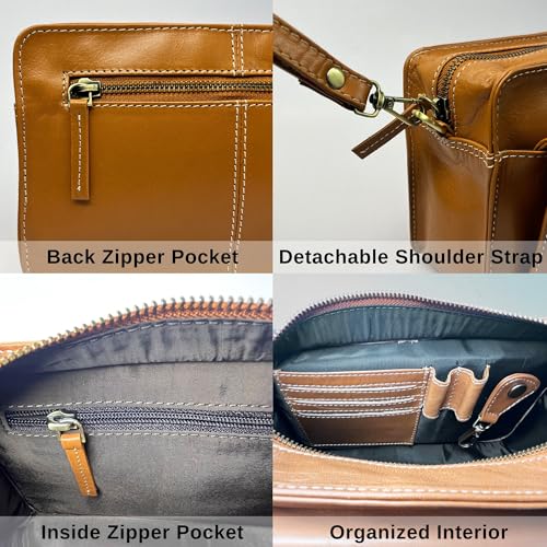 RUSTIC TOWN Leather Mens Clutch Bag - Travel Wrist Bag Murse Long Wallet Phone & Card Organizer Wristlet Handbag Pouch Purse3