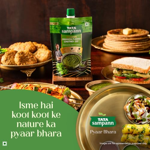 Image of Tata Sampann Chatpati Dhaniya Pudina Chutney Dip, Made with Fresh Coriander and Mint, Tangy and Flavorful, Hari Chutney, Ready to eat, Pairs well with Parathas, Chaats & Snacks, 100% Quality Ingredients, Hygienically Prepared, 200 g