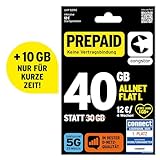 congstar Prepaid ALLNET L SIM-Karte ohne Vertrag I 40 GB Vielsurfer Prepaid-Paket in D-Netz-Qualität I 5G mit 25 Mbit/s + 12€ Startguthaben I Telefonie & SMS Flat in alle dt. Netze I EU-Roaming inkl.