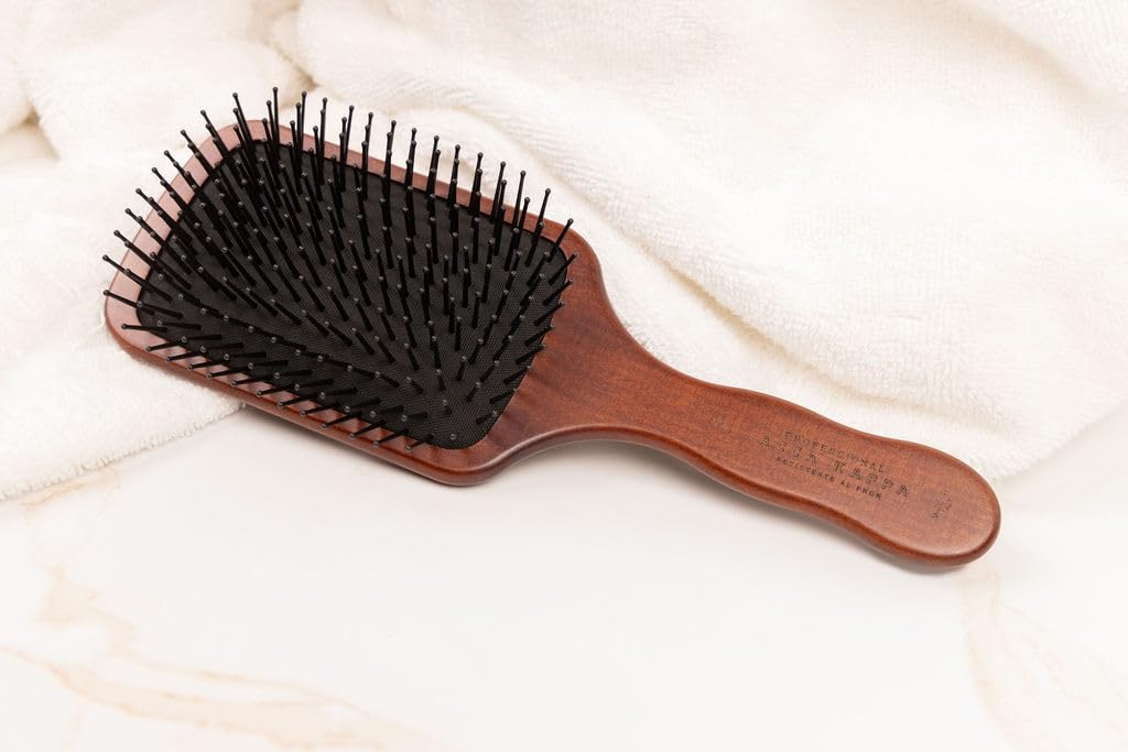 Acca Kappa Spazzola per Capelli Pneumatic Pins Rettangolare, Spilli in Plastica con Punte Arrotondate, Manico in Legno di Kotibè, Spazzola Districante per Tutti i Tipi di Capelli