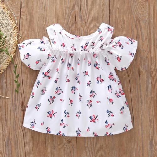 Toddler Baby Girls Clothes Outfit Summer Ruffled Off Shoulder Short Sleeve Floral Shirts Tops Denim Shorts Set4