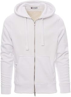 London Felpa con Cappuccio da Uomo a Manica Lunga Misto Cotone Chiusura Zip Intera Tasche a Marsupio Polsini Vita in Costina Bianco Melange (XL)