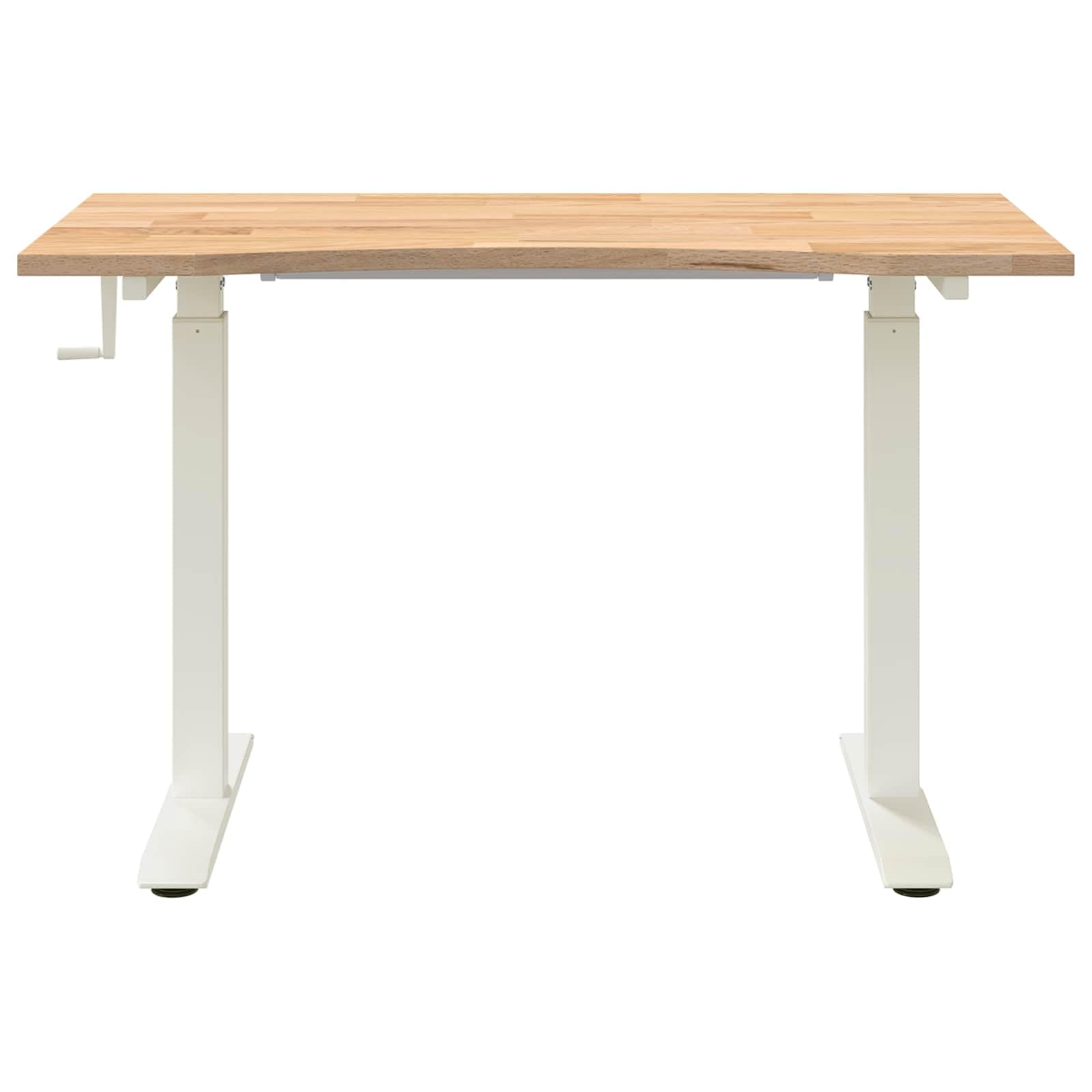 Scrivania regolabile in altezza in legno di rovere massiccio con telaio in acciaio, 120 x 60 cm, bianca e naturale, ergonomica, per home office, ufficio, gaming, laptop, salvaspazio e robusta