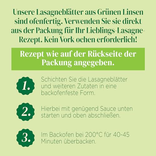 Explore Cuisine Bio Lasagne aus Grünen Linsen – Glutenfreie Lasagne-Platten aus Linsenmehl, pflanzliche Protein Pasta, ideal bei Zöliakie, vegan, 250g