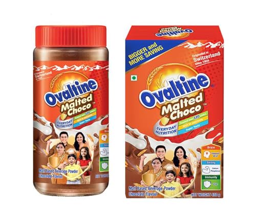 Image of OVALTINE Malted Health Drink Chocolate Flavour Powder, Health Drink for Kids Adults, Nutrition Vitamins Minerals, Malted Choco 400g Jar + Malted Choco 450g BIB (Pack of 2)