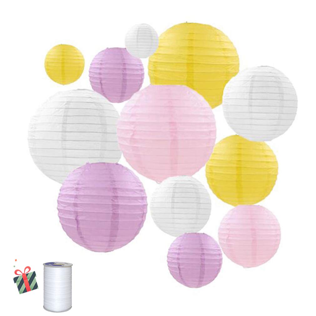Decorative Party Paper Lanterns, Morbuy 12Pcs Multicolor Round Chinese Lantern Lamp Garland for Christmas Festival Wedding Birthday Indoor Outdoor (12 Pieces,Yellow)