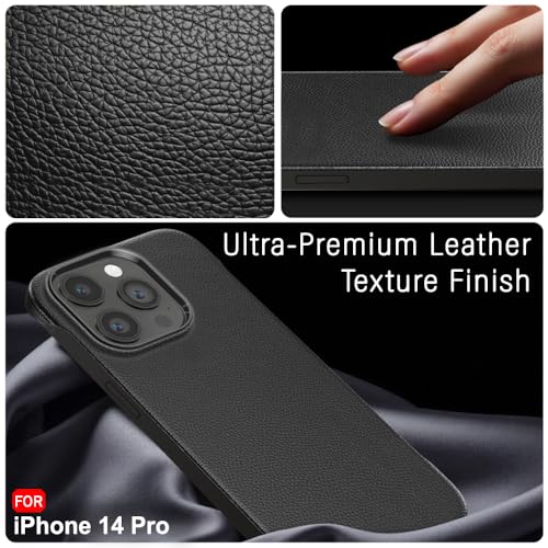 Image of TheGiftKart Hybrid Ultimate Slim Back Case Cover for iPhone 14 Pro | Lightweight Profile | Hard Back Case Cover for iPhone 14 Pro (PC & TPU, Metal Camera Ring, Leather Texture Finish, Black)