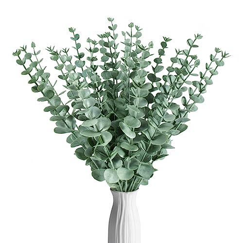 Sukh 24pcs Artificial Eucalyptus Stems - Faux Eucalyptus Branches Decor Fake Eucalyptus Plant hojas de eucalipto artificiales para decoracion Eucalyptus Bouquet Sprigs Leaves Flowe image 3