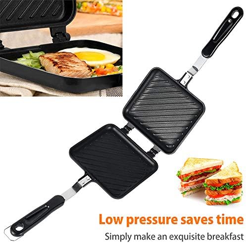 Camping Toastie Maker Non-Stick Stovetop Toastie Maker Baking Pan with Heat-Resistant Handles, Double Sided Multifunction Stovetop Toastie Maker for Home Outdoors Camping