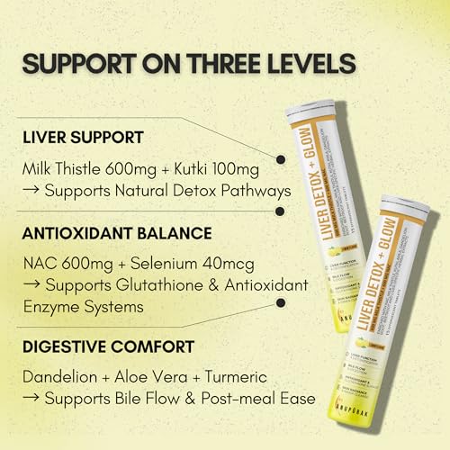 Image of Liver Detox Effervescent Tablets - NAC 600mg + Milk Thistle 600mg (80% Silymarin) | 10 Actives Liver Support Supplement for Antioxidant & Digestive Support | Lemon Flavour | 30 Tablets (Pack 2)