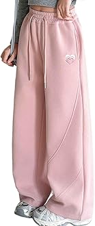 Boys' Open Bottom Fleece-Lined Sweatpants with Pockets High Elastic Waist Baggy Wide Straight Leg Pants 5-15 Years